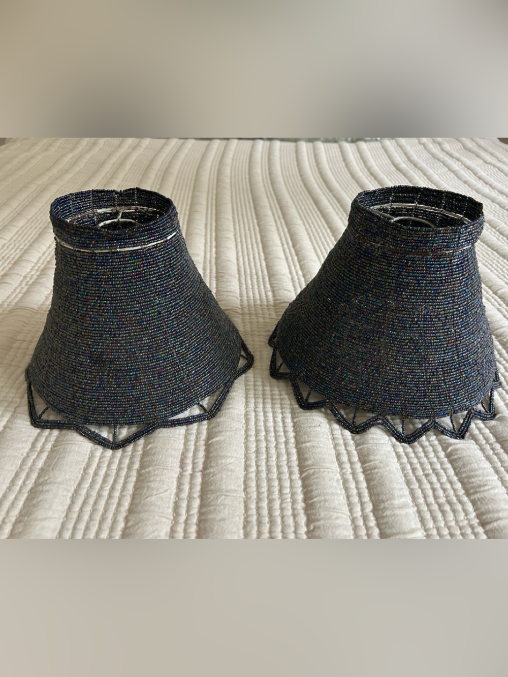 Handmade in Kenya Africa blue teal purple green beaded Lamp Shades - set of two